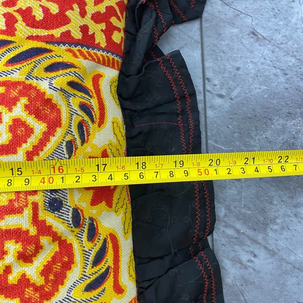 Vintage‎ 70s Handmade Patchwork Boho Throw Pillow Floral Ruffle Square 19.5